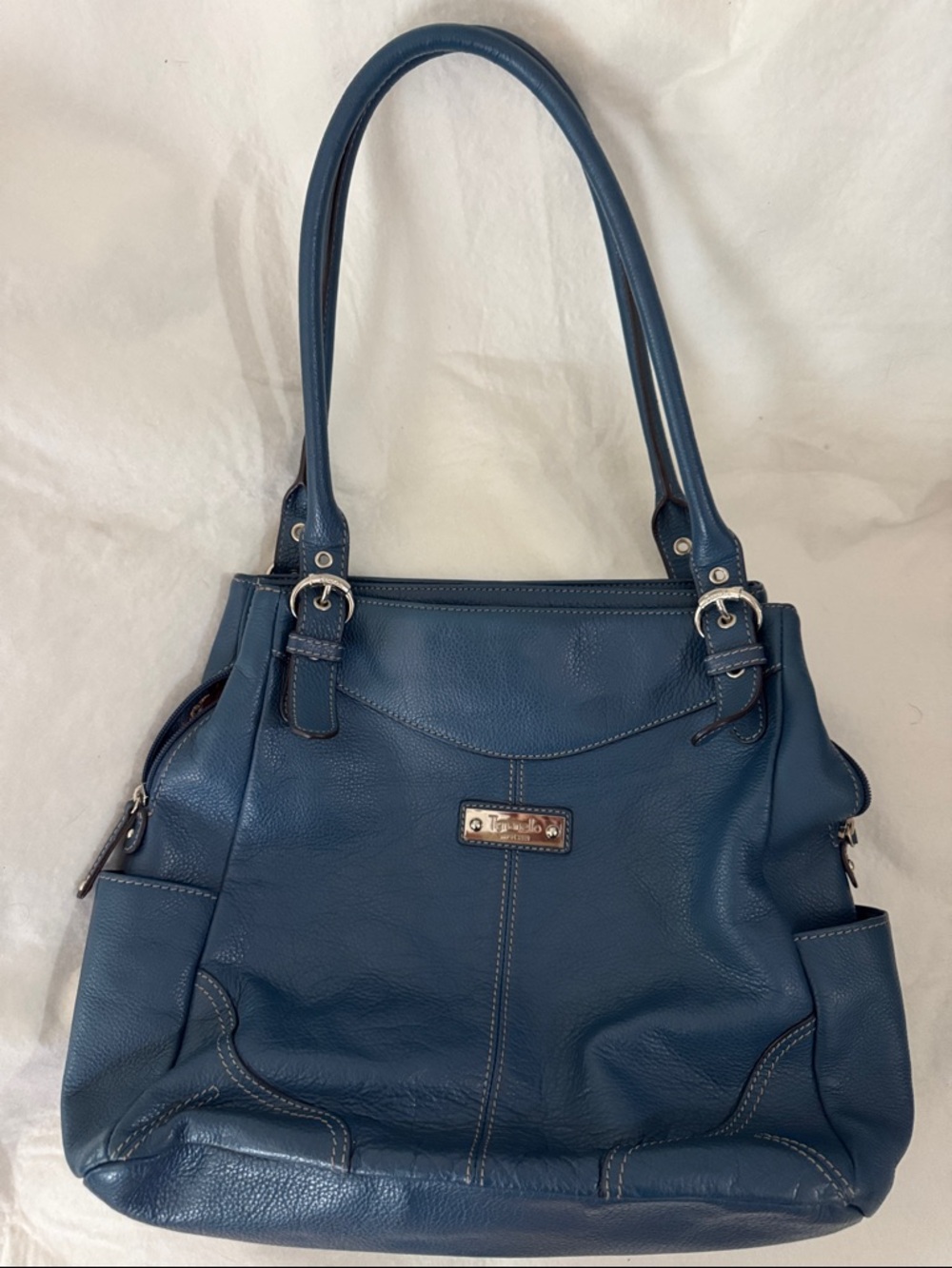 Tignello Blue Leather Tote Bag - Casual Everyday Shoulder Bag